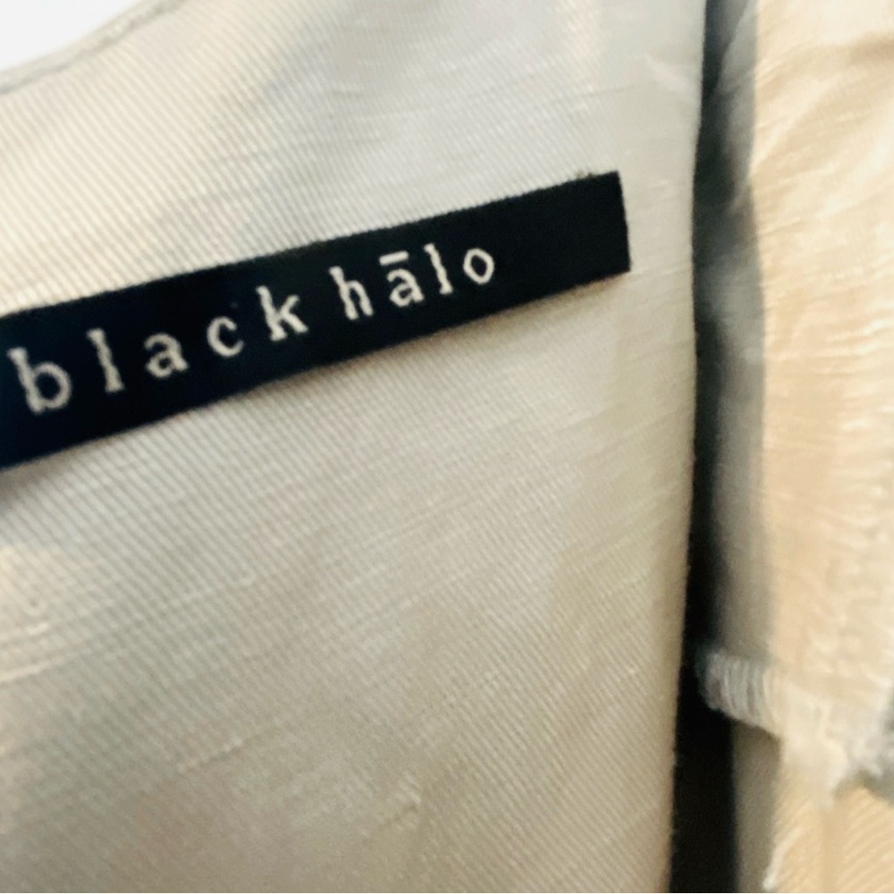 Black Halo- Jackie O metallic 70% linen asymmetrical midi sheath dress.Size 6 - Picture 8 of 11